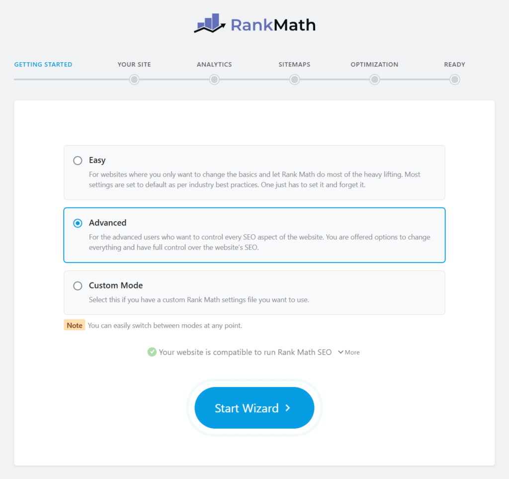 Rank Math Setup Wizard Interface