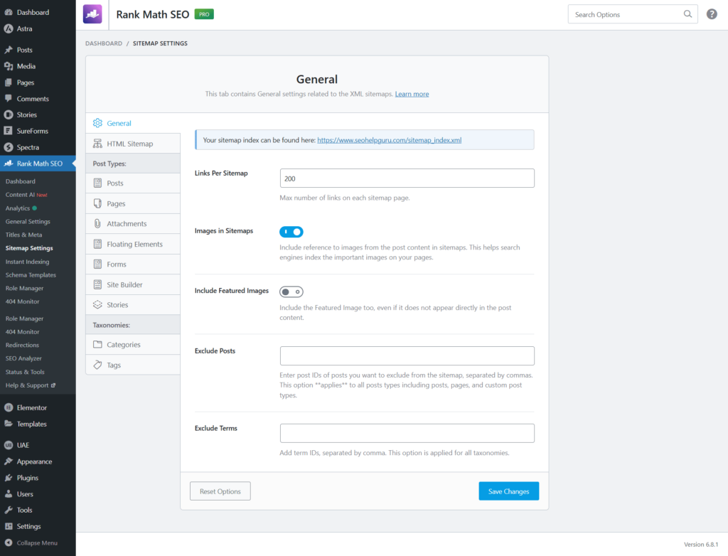 Sitemap Settings Panel for Rank Math SEO Plugin